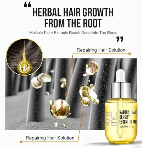 Herbal hair growth product with essential oil and hair repair solution.