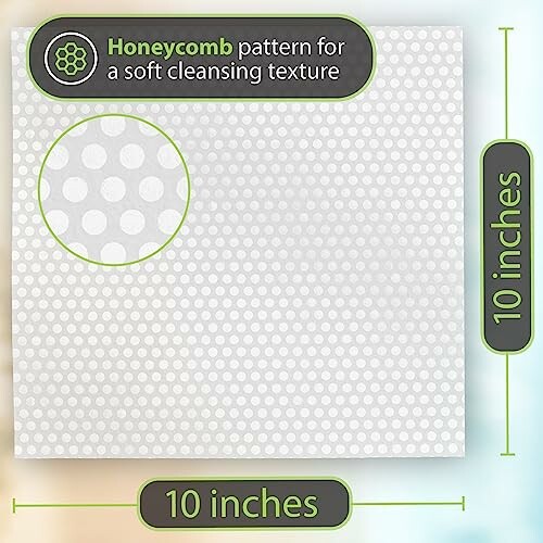 Honeycomb pattern cleansing towel, 10x10 inches.