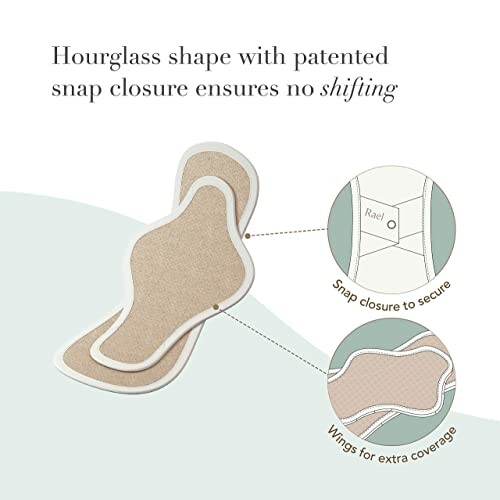 Hourglass-shaped pad with snap closure and wings for coverage.