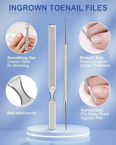 Ingrown toenail files with various features and uses.