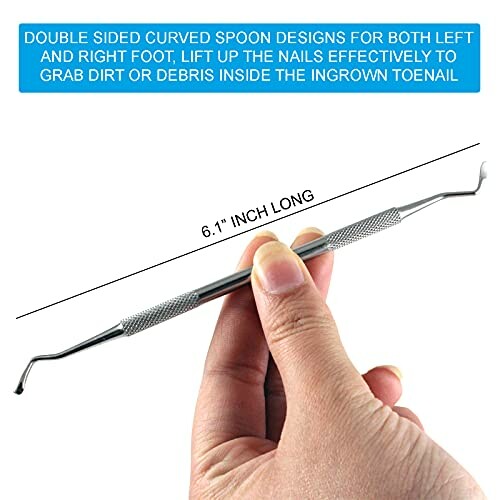 Double-sided curved spoon tool for ingrown toenails.