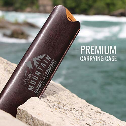 Leather razor carrying case by a river.