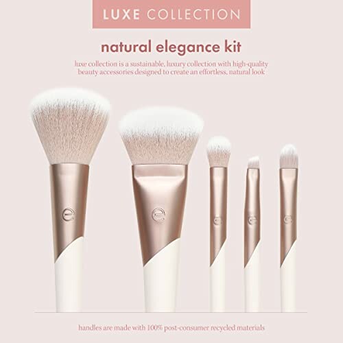 Luxe Collection natural elegance makeup brush kit with five brushes.