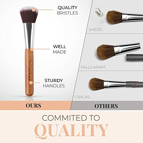 Comparison of a high-quality makeup brush with others showing shedding, falling apart, and cracking.