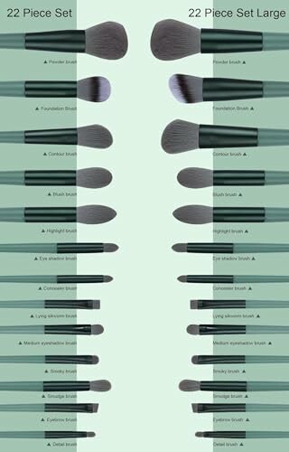 Comparison of 22 piece and 22 piece large makeup brush sets.