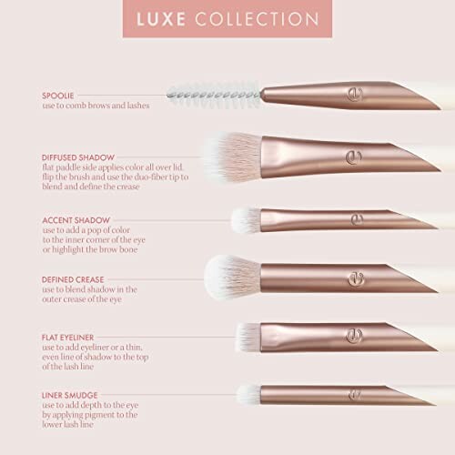 Image showing Luxe Collection makeup brushes with descriptions for each type.