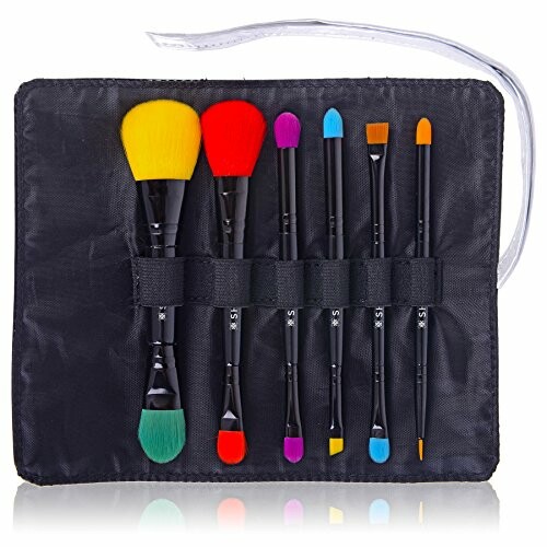 Colorful makeup brush set in a black case