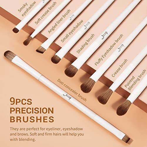 Set of 9 precision makeup brushes for eyeshadow and concealer