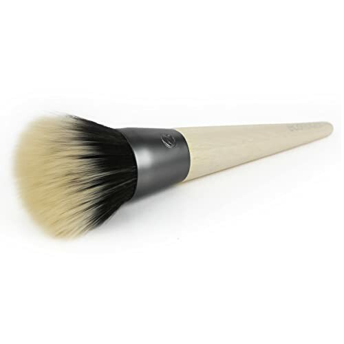 Soft bristle makeup brush with wooden handle.