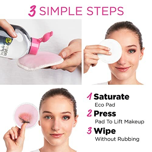 Three-step makeup removal with eco pad.