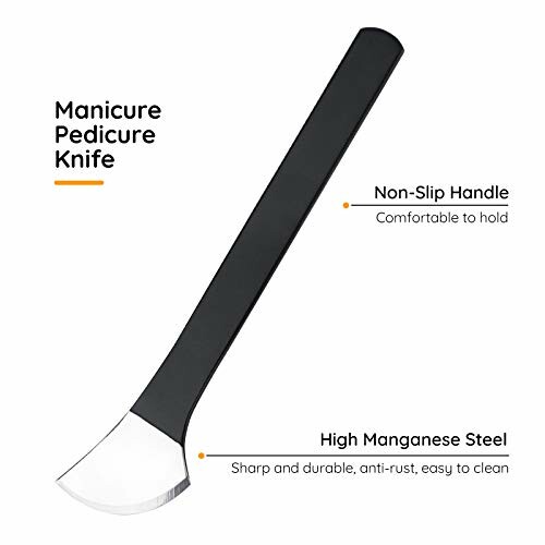 Manicure pedicure knife with non-slip handle and high manganese steel blade.