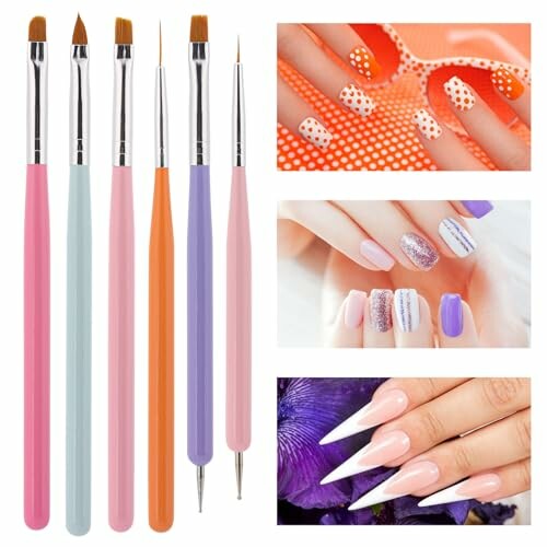 Set of nail art brushes with various nail designs