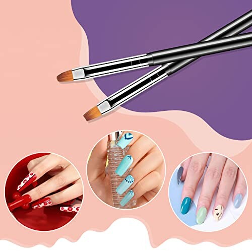 Nail art designs with brushes and colorful patterns