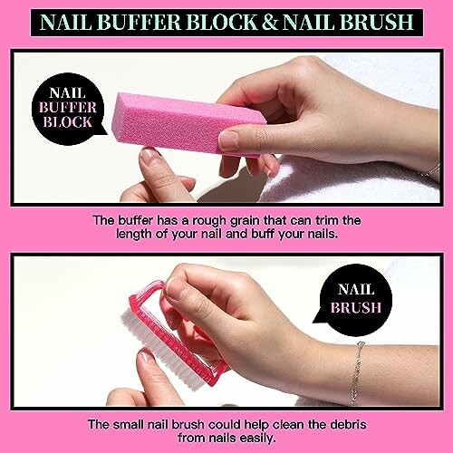 Nail buffer block and nail brush with hands using them