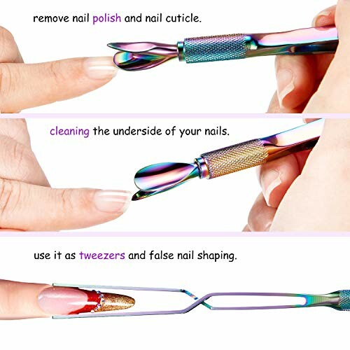 Multifunctional nail care tool for polish removal, cleaning, and shaping.