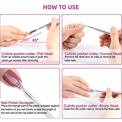 Instructions for using cuticle pusher and nail polish scraper.