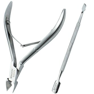 Metal cuticle nipper and pusher set for nail care