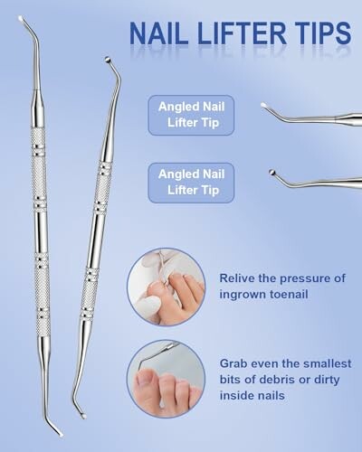 Nail lifter tools with angled tips for ingrown toenails.