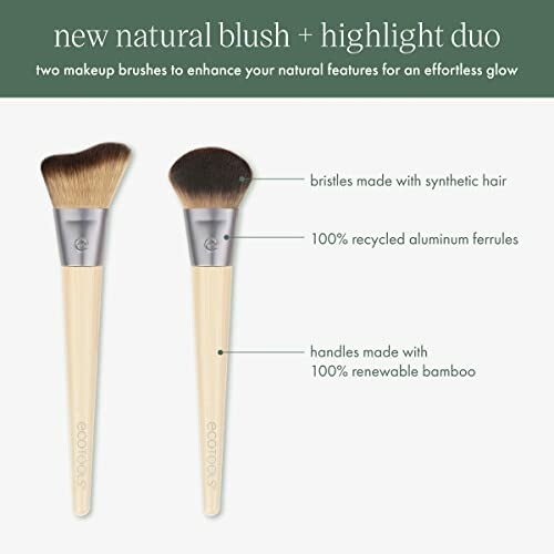 Two eco-friendly makeup brushes with synthetic bristles and bamboo handles.