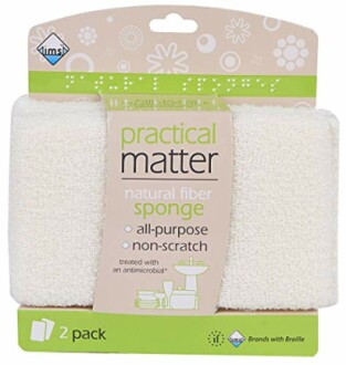 Pack of natural fiber sponges labeled practical matter, all-purpose, non-scratch.