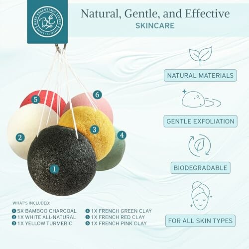 Image of skincare products with natural materials and gentle exfoliation benefits.