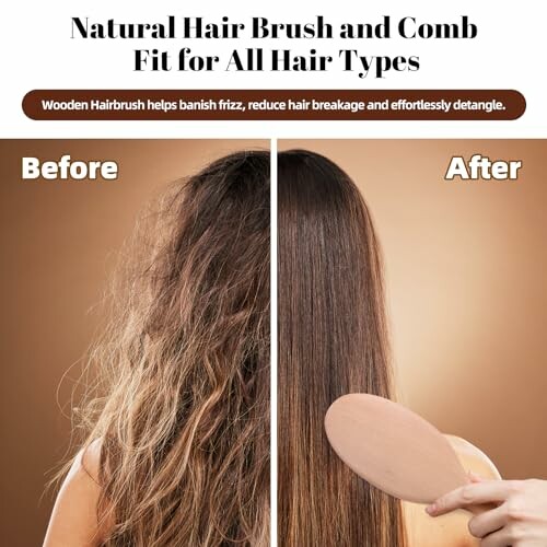 Before and after comparison using natural hair brush and comb.