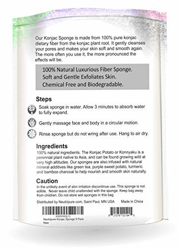 Back of a package detailing konjac sponge instructions and ingredients.