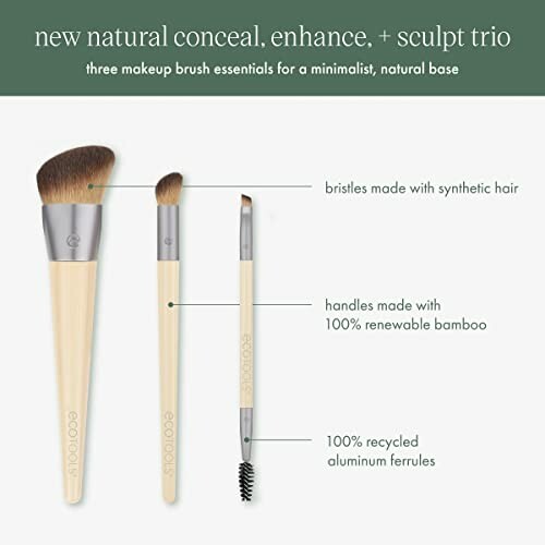 Three eco-friendly makeup brushes for concealing, enhancing, and sculpting.