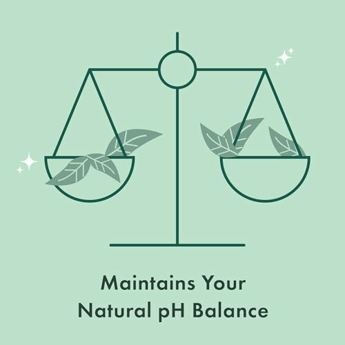 Illustration of a balance scale with leaves, representing natural pH balance.