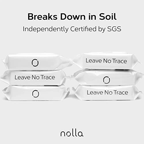 Nolla packaging that breaks down in soil, certified by SGS.