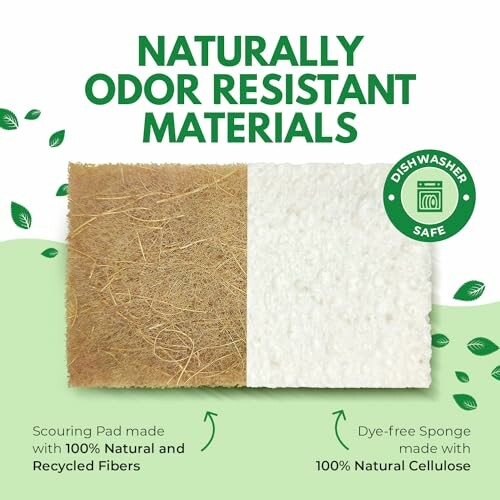 Naturally odor resistant materials with scouring pad and sponge.