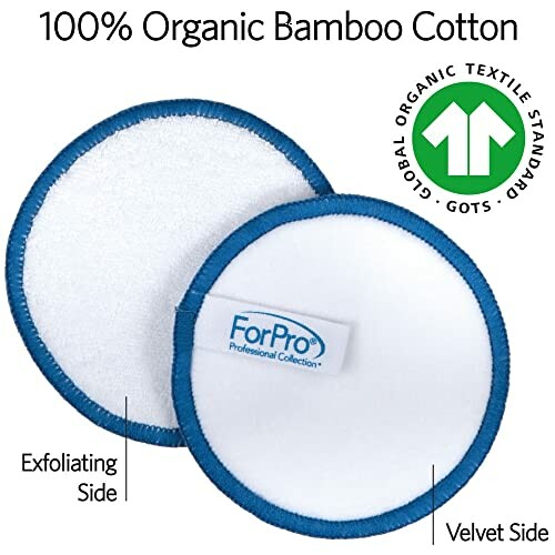 Two organic bamboo cotton pads with exfoliating and velvet sides.