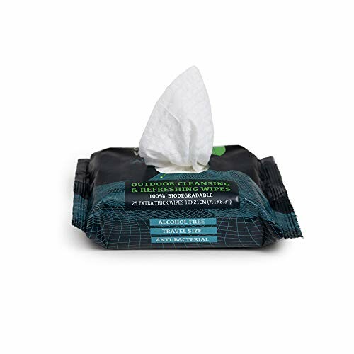 Outdoor cleansing and refreshing biodegradable wipes package.