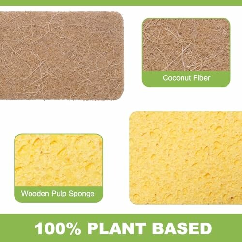 Coconut fiber and wooden pulp sponge, 100% plant-based materials.