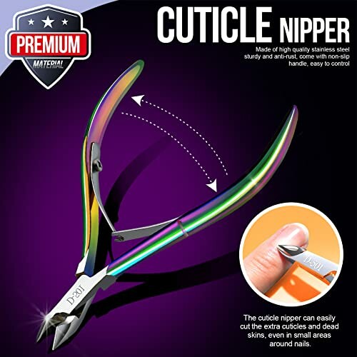 Premium cuticle nipper with stainless steel, non-slip handle.