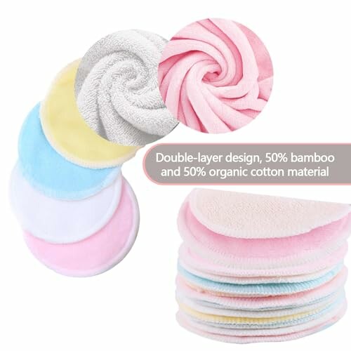 Reusable cotton pads in various pastel colors with a double-layer design.