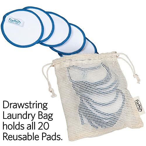 Drawstring laundry bag holding reusable pads.