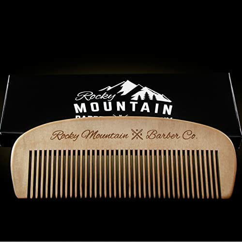 Wooden comb with Rocky Mountain Barber Co. branding