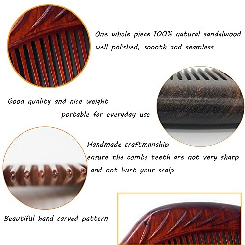 Natural sandalwood comb with handmade craftsmanship and smooth, seamless design.