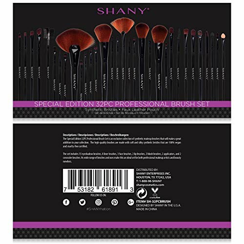 SHANY Special Edition 32-piece professional makeup brush set with synthetic bristles and faux leather pouch.