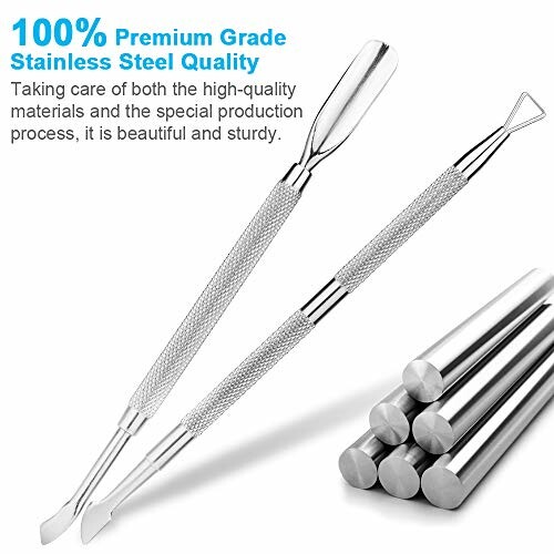 Stainless steel beauty tools with textured handles and premium quality