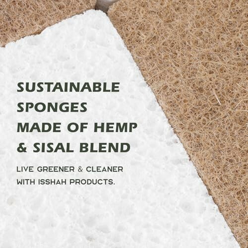 Hemp and sisal blend sustainable sponges with eco-friendly message.