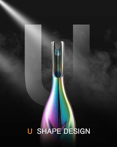 Colorful U-shaped object with smoke and light beams