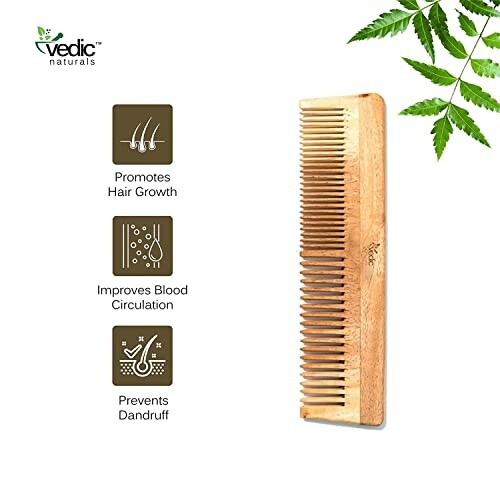 Wooden comb with benefits for hair growth, blood circulation, and dandruff prevention.