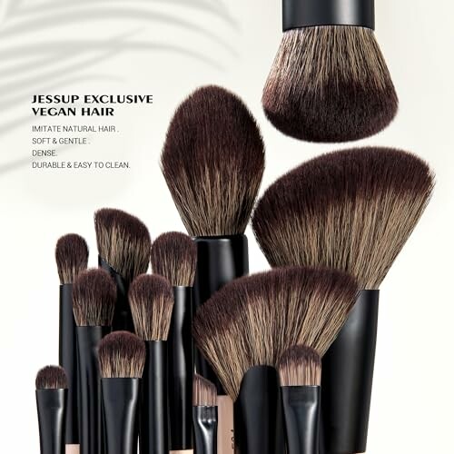 Set of vegan makeup brushes with soft bristles.