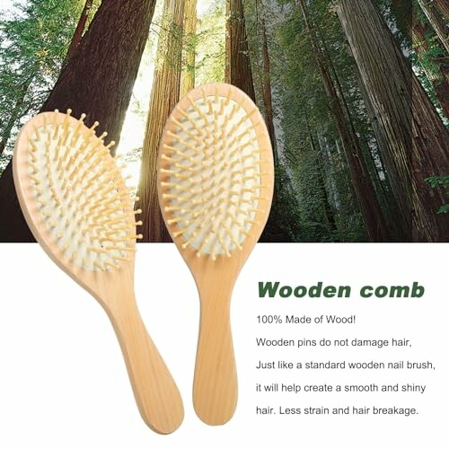 Two wooden combs with forest background