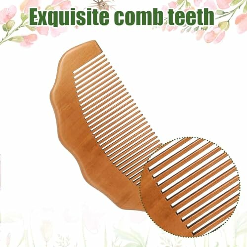 Wooden comb with detailed teeth design.