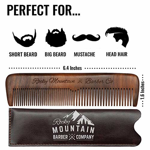 Wooden comb for beard, mustache, and hair with leather case.