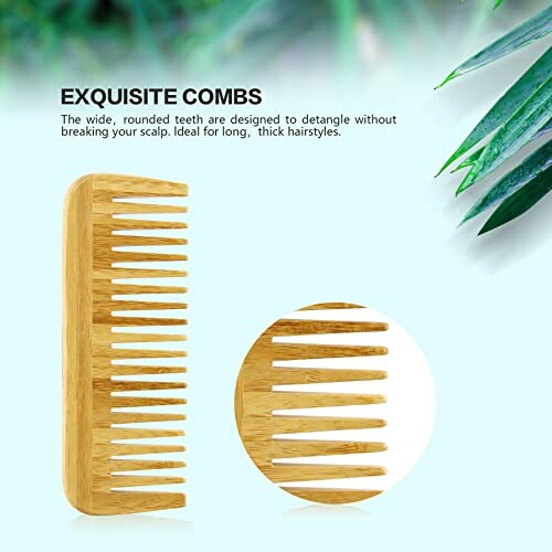 Wooden comb with wide, rounded teeth for thick hair.