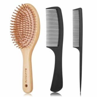 Wooden hair brush with two black combs